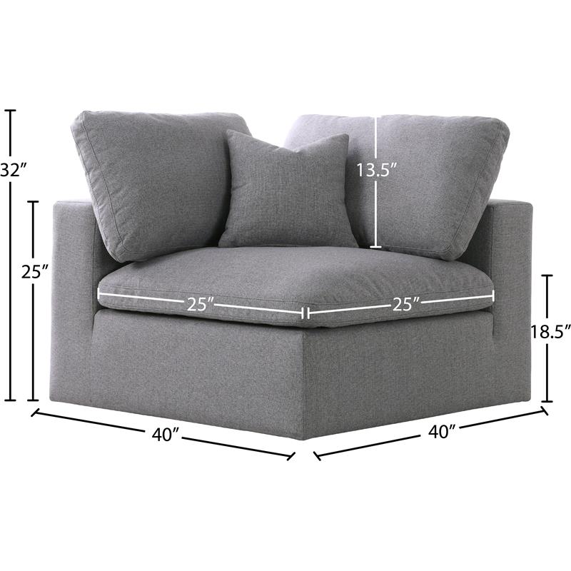 Meridian Furniture Serene Gray Durable Linen Fabric Deluxe Corner Chair