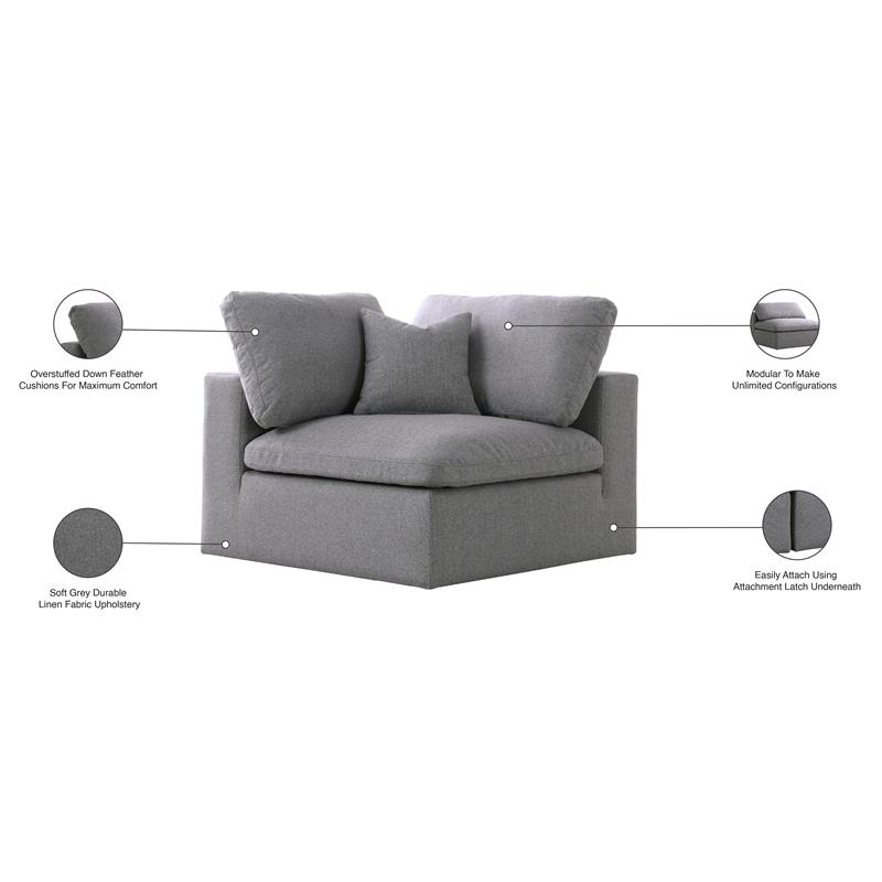 Meridian Furniture Serene Gray Durable Linen Fabric Deluxe Corner Chair