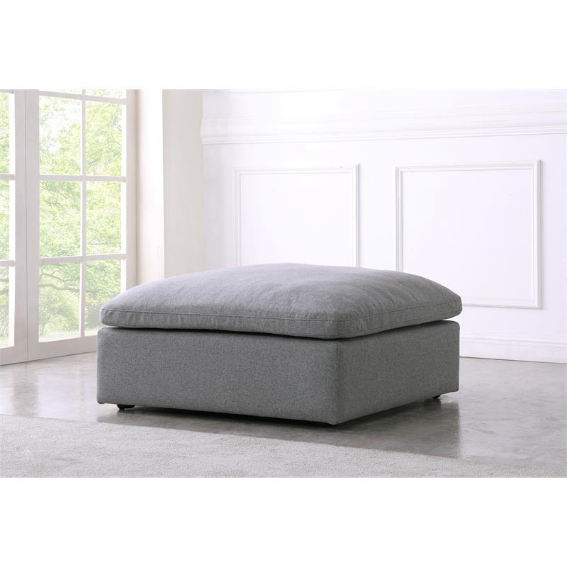Meridian Furniture Serene Gray Durable Linen Fabric Deluxe Ottoman
