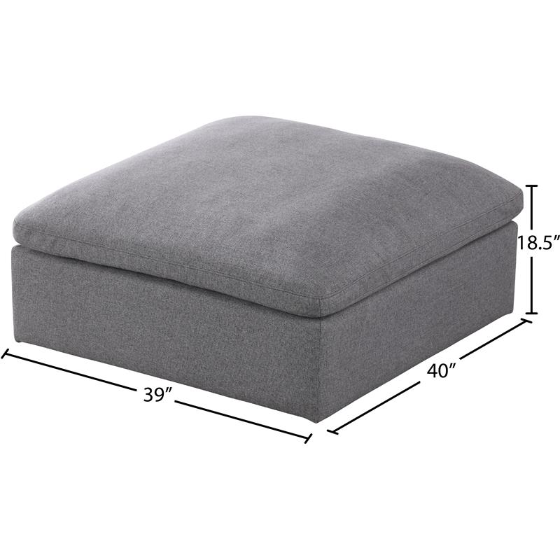Meridian Furniture Serene Gray Durable Linen Fabric Deluxe Ottoman