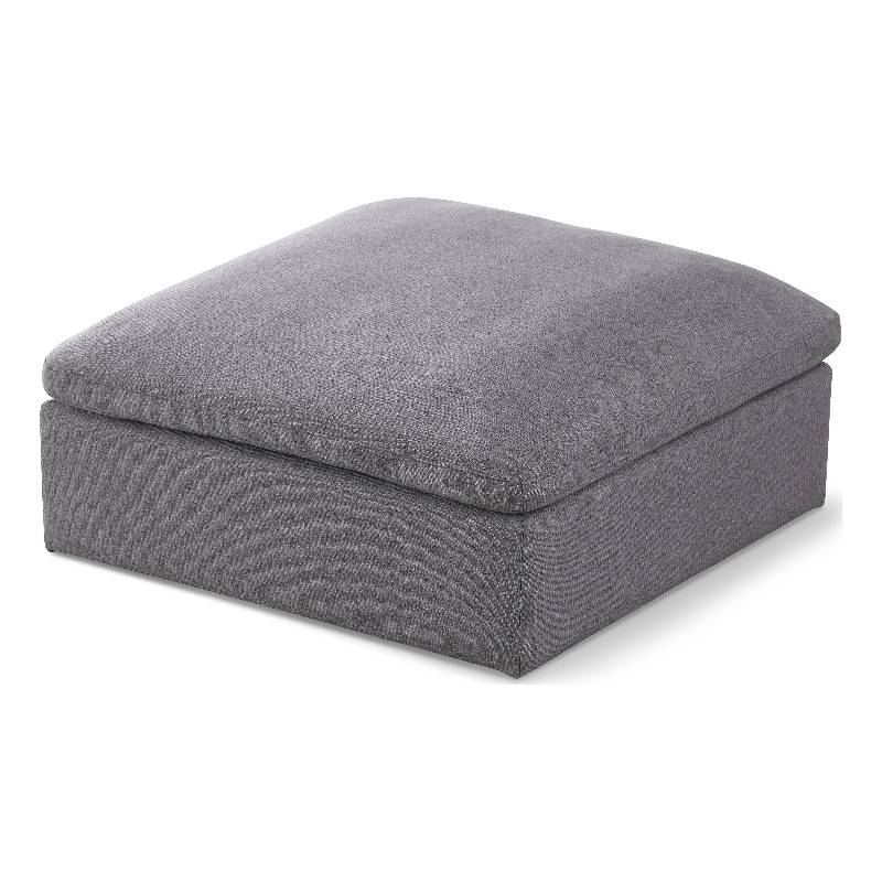 Meridian Furniture Serene Gray Durable Linen Fabric Deluxe Ottoman