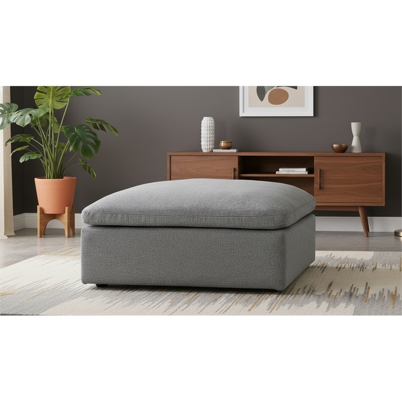 Meridian Furniture Serene Gray Durable Linen Fabric Deluxe Ottoman