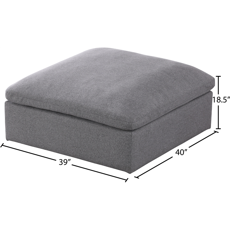 Meridian Furniture Serene Gray Durable Linen Fabric Deluxe Ottoman