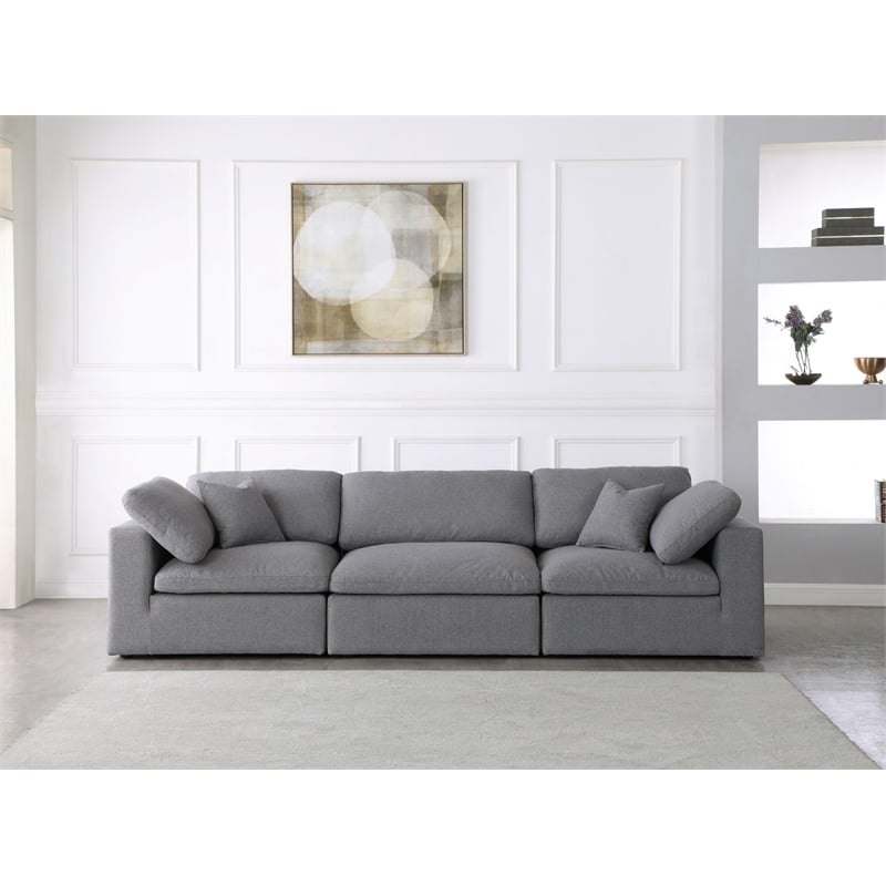Meridian Furniture Serene Linen Fabric Deluxe Modular Sofa w/Pillows in Gray