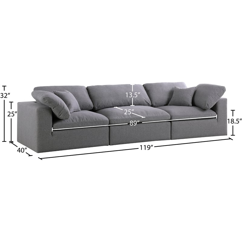 Meridian Furniture Serene Linen Fabric Deluxe Modular Sofa w/Pillows in Gray
