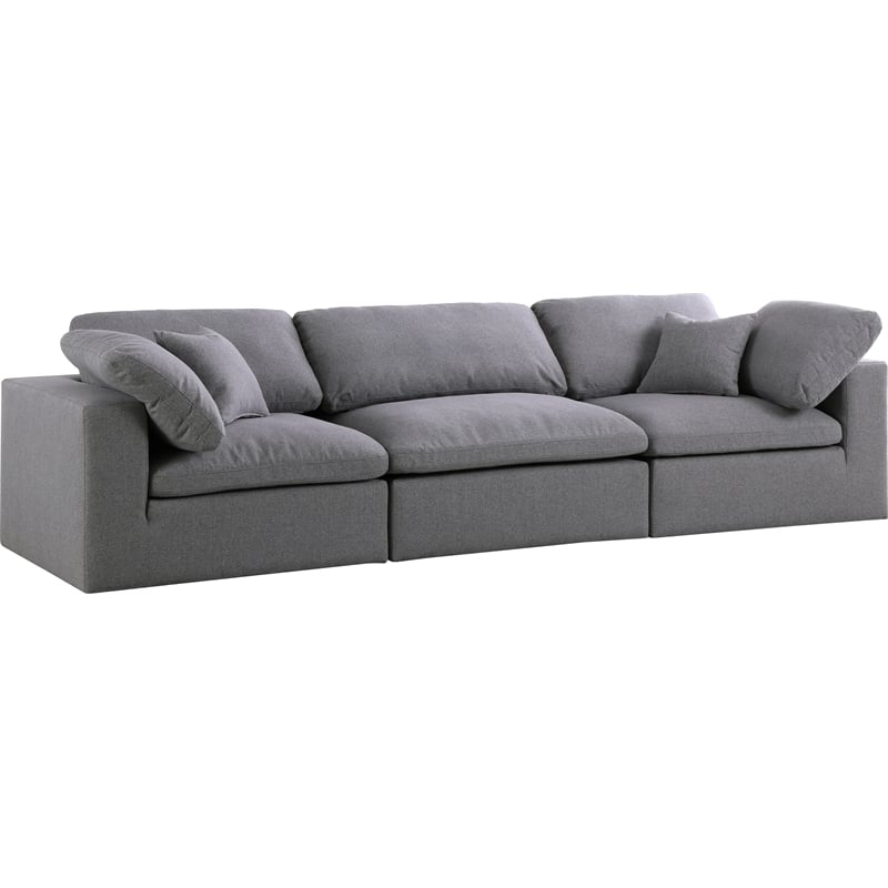 Meridian Furniture Serene Linen Fabric Deluxe Modular Sofa w/Pillows in Gray
