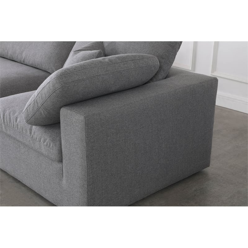 Meridian Furniture Serene Linen Fabric Deluxe Modular Sofa w/Pillows in Gray