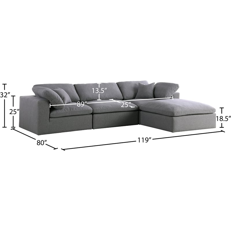 Meridian Furniture Serene Gray Durable Linen Fabric Modular Sectional