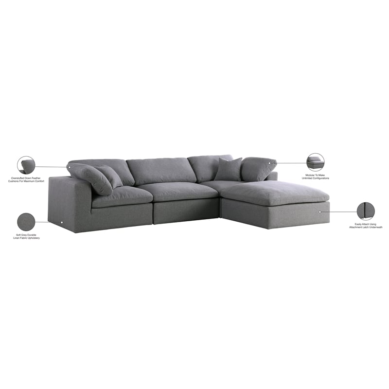 Meridian Furniture Serene Gray Durable Linen Fabric Modular Sectional