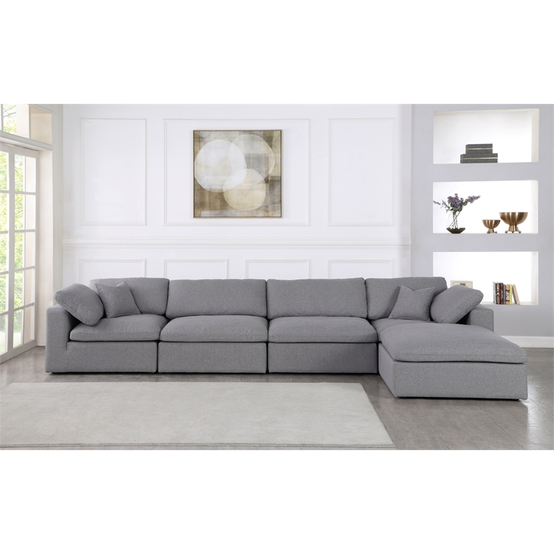 Meridian Furniture Serene Gray Durable Linen Fabric Modular Sectional