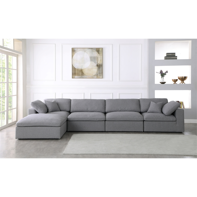 Meridian Furniture Serene Gray Durable Linen Fabric Modular Sectional