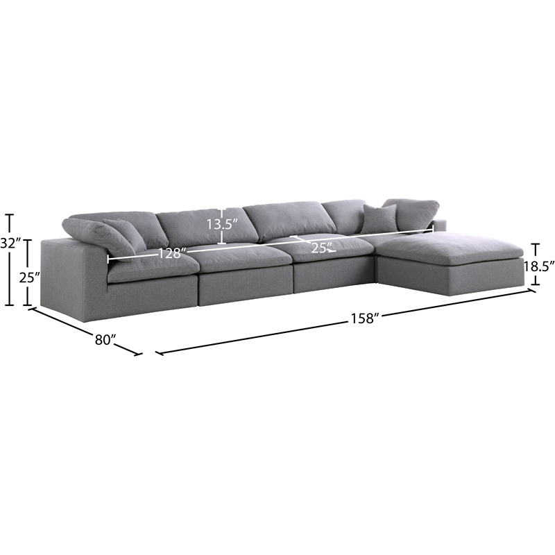 Meridian Furniture Serene Gray Durable Linen Fabric Modular Sectional