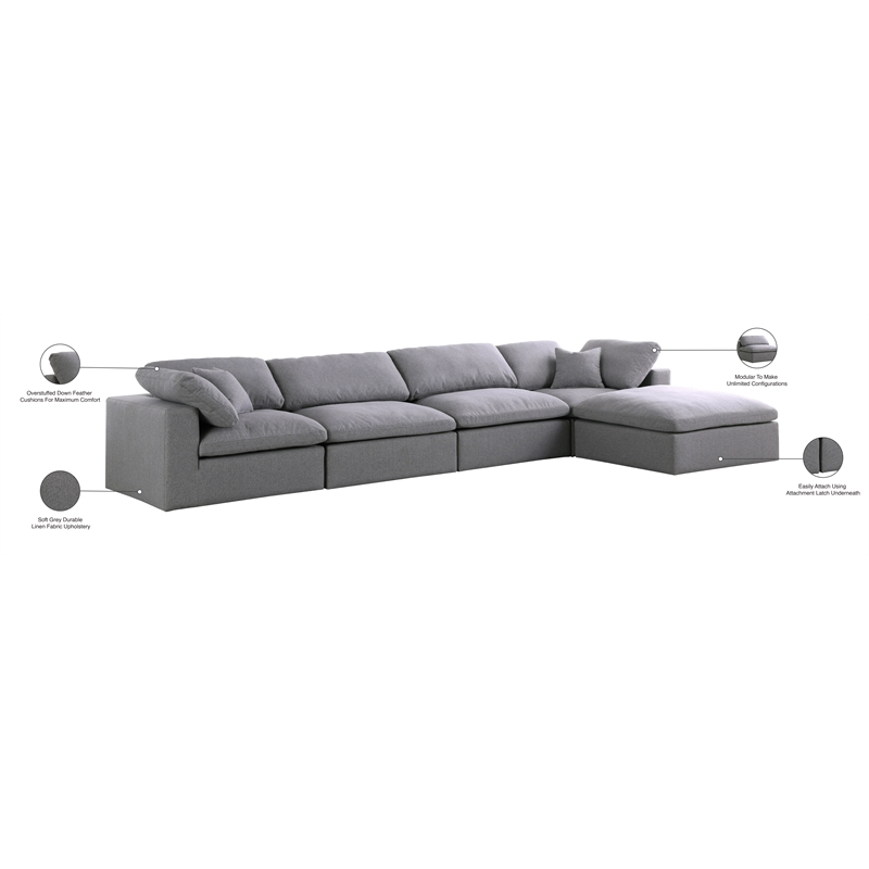 Meridian Furniture Serene Gray Durable Linen Fabric Modular Sectional