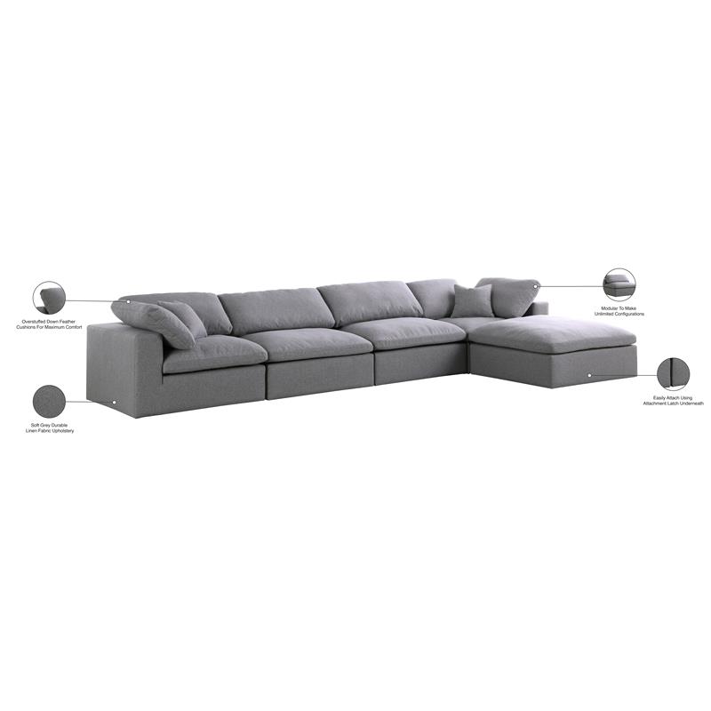 Meridian Furniture Serene Gray Durable Linen Fabric Modular Sectional