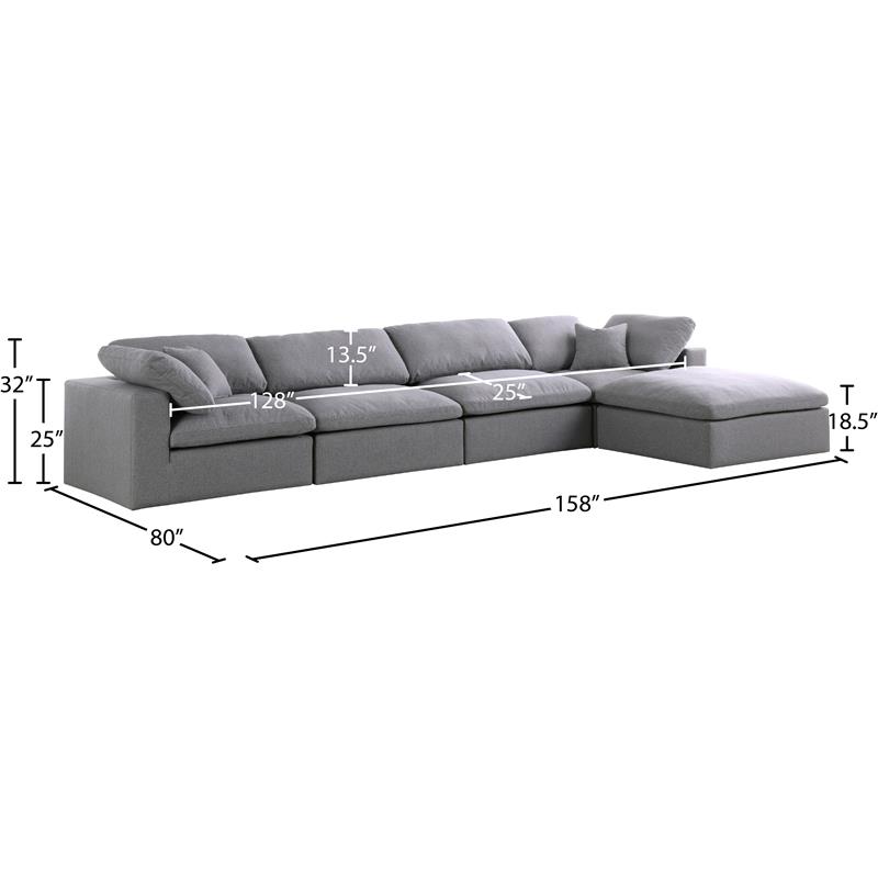 Meridian Furniture Serene Gray Durable Linen Fabric Modular Sectional
