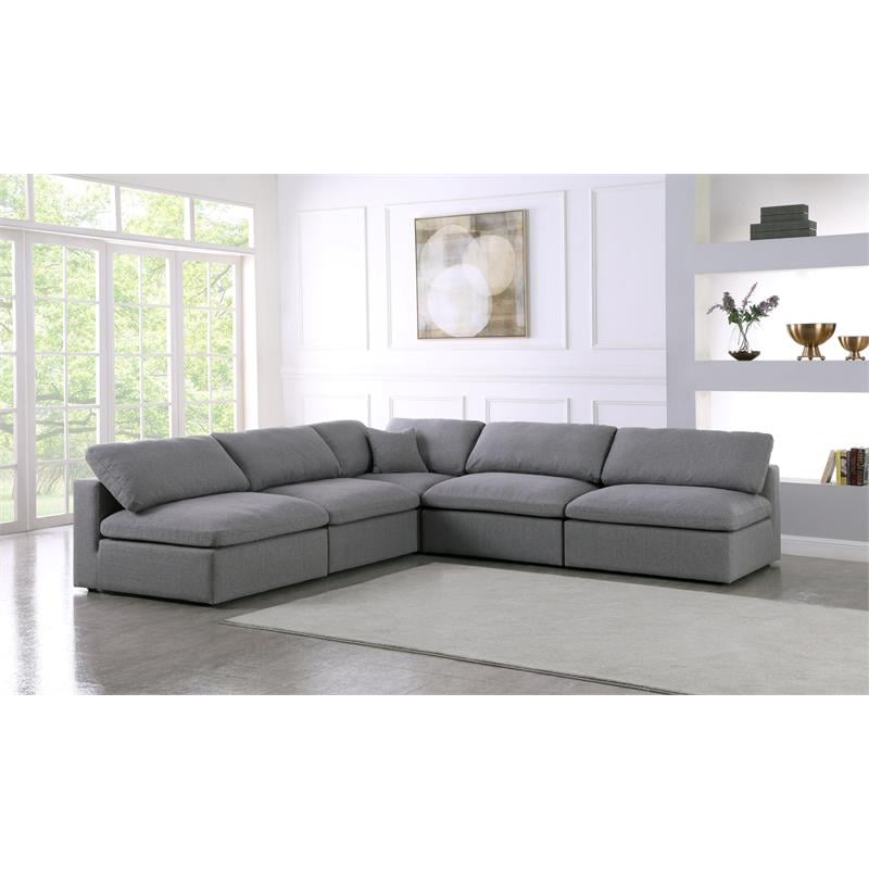 Meridian Furniture Serene Gray Durable Linen Fabric Modular Sectional