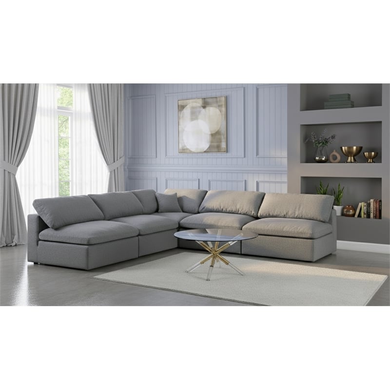 Meridian Furniture Serene Gray Durable Linen Fabric Modular Sectional