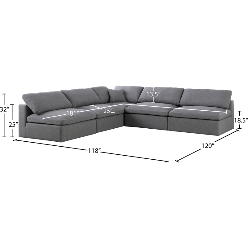 Meridian Furniture Serene Gray Durable Linen Fabric Modular Sectional