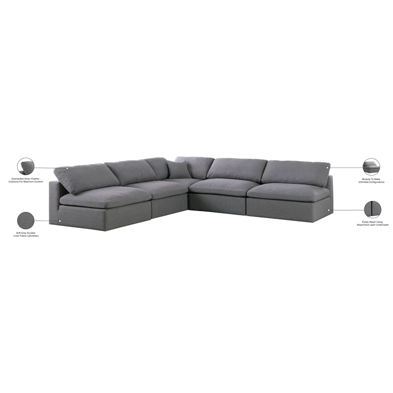 Meridian Furniture Serene Gray Durable Linen Fabric Modular Sectional