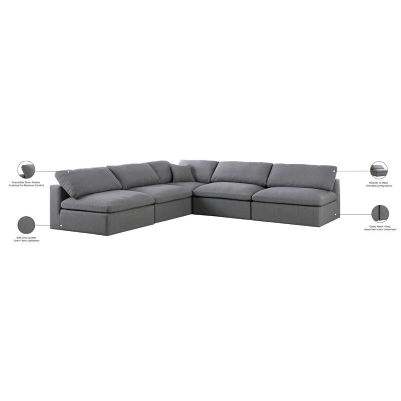 Meridian Furniture Serene Gray Durable Linen Fabric Modular Sectional