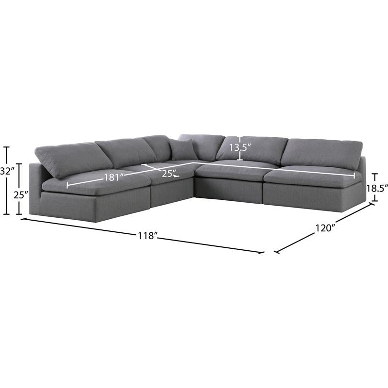 Meridian Furniture Serene Gray Durable Linen Fabric Modular Sectional