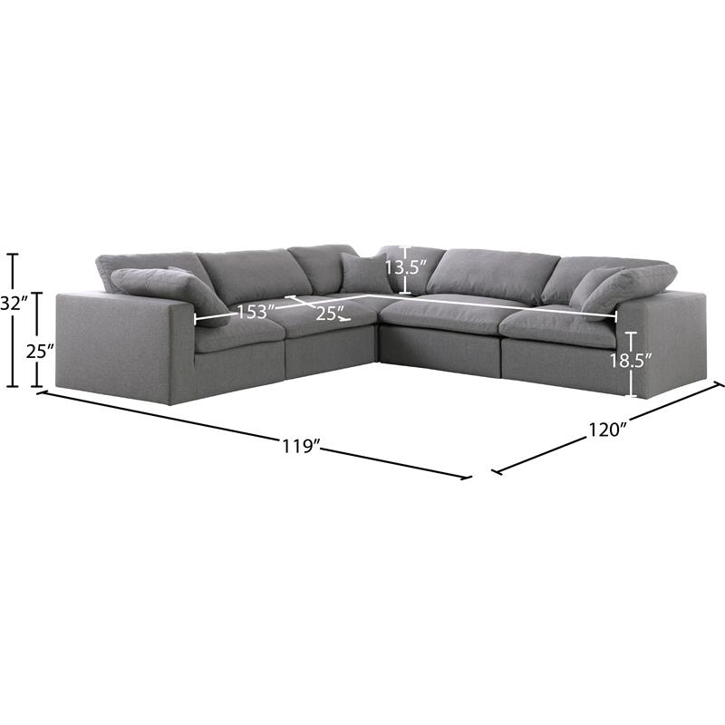 Meridian Furniture Serene Gray Durable Linen Fabric Modular Sectional
