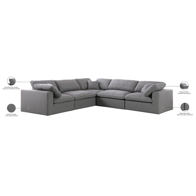 Meridian Furniture Serene Gray Durable Linen Fabric Modular Sectional