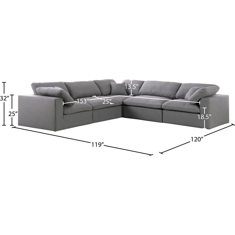 Meridian Furniture Serene Gray Durable Linen Fabric Modular Sectional