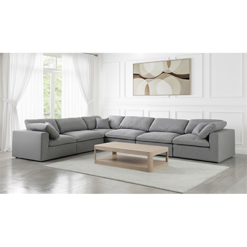 Meridian Furniture Serene Gray Durable Linen Fabric Modular Sectional