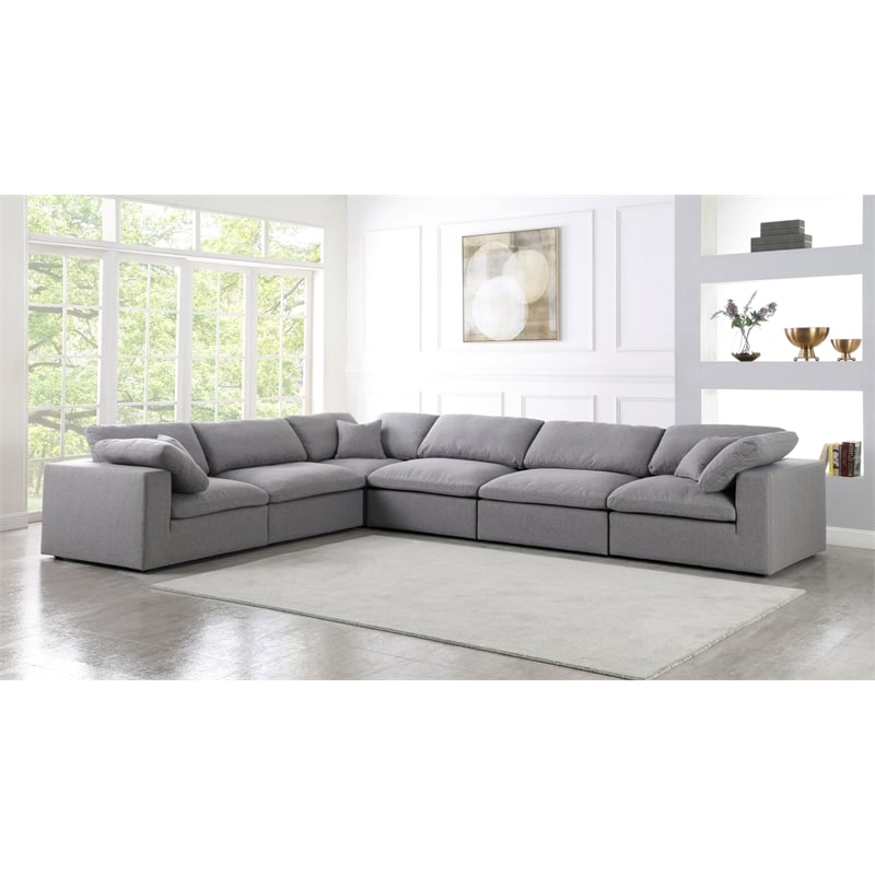 Meridian Furniture Serene Gray Durable Linen Fabric Modular Sectional