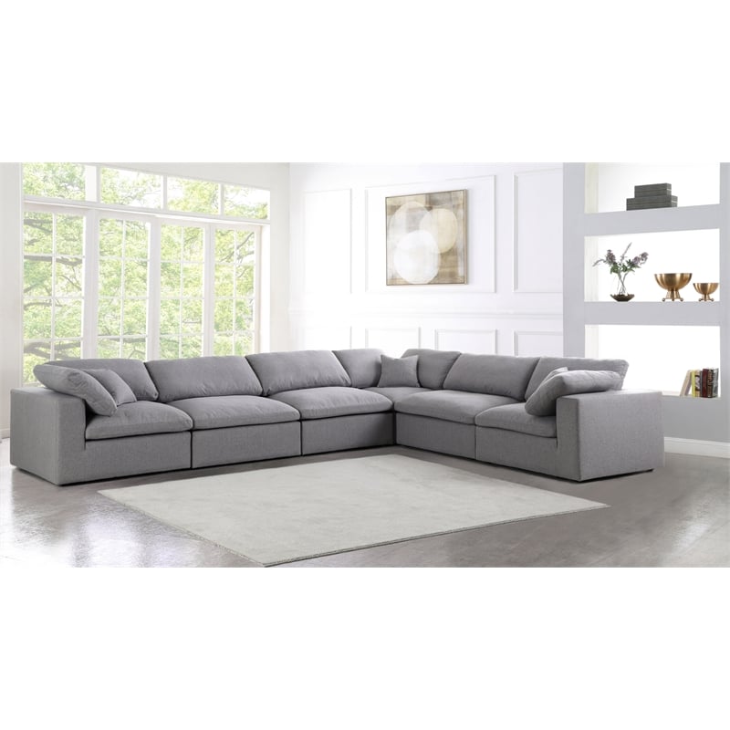 Meridian Furniture Serene Gray Durable Linen Fabric Modular Sectional