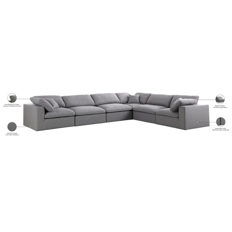 Meridian Furniture Serene Gray Durable Linen Fabric Modular Sectional