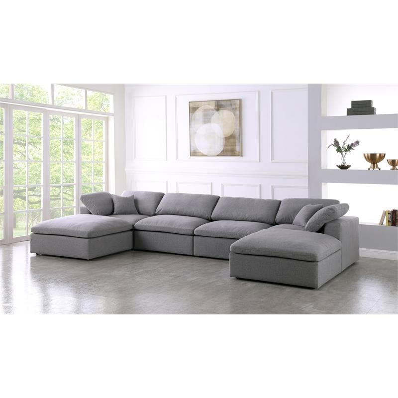 Meridian Furniture Serene Gray Durable Linen Fabric Modular Sectional