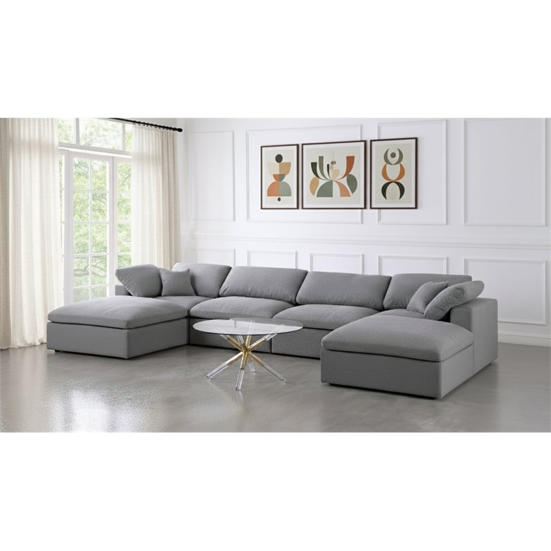 Meridian Furniture Serene Gray Durable Linen Fabric Modular Sectional