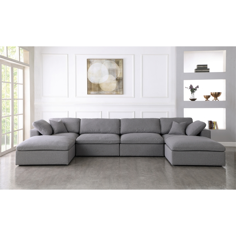 Meridian Furniture Serene Gray Durable Linen Fabric Modular Sectional