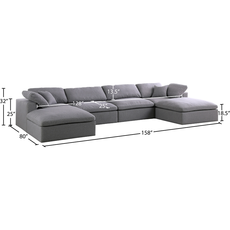 Meridian Furniture Serene Gray Durable Linen Fabric Modular Sectional