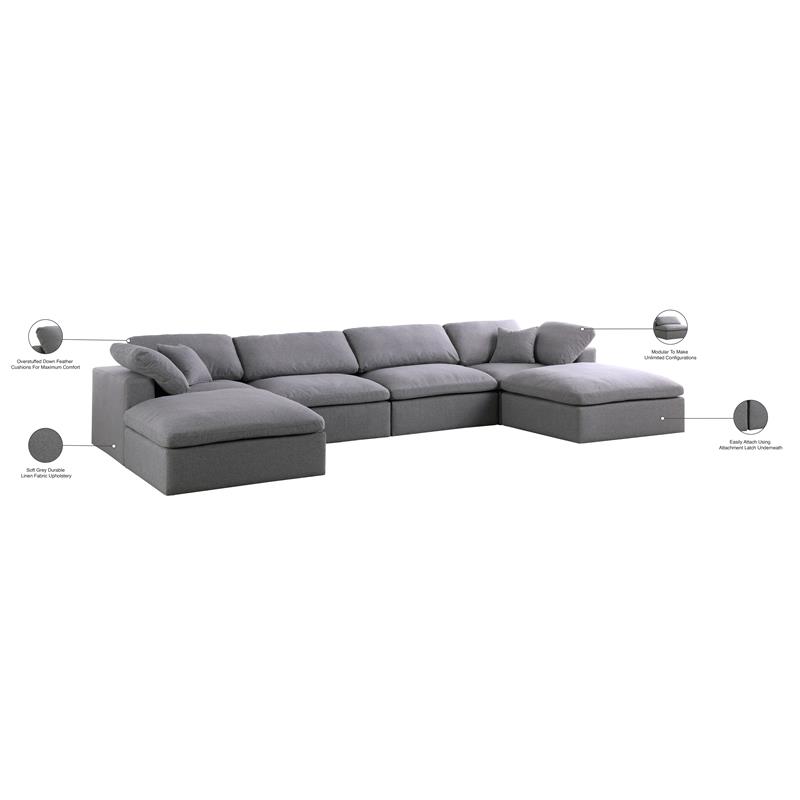 Meridian Furniture Serene Gray Durable Linen Fabric Modular Sectional
