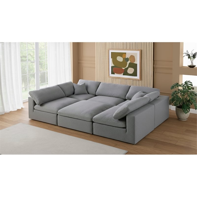 Meridian Furniture Serene Gray Durable Linen Fabric Modular Sectional