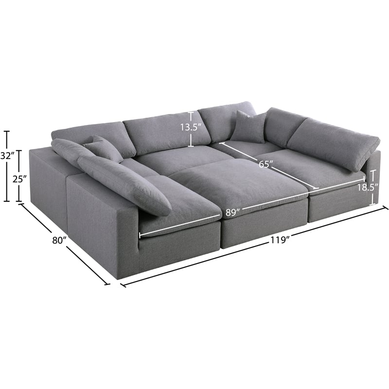 Meridian Furniture Serene Gray Durable Linen Fabric Modular Sectional