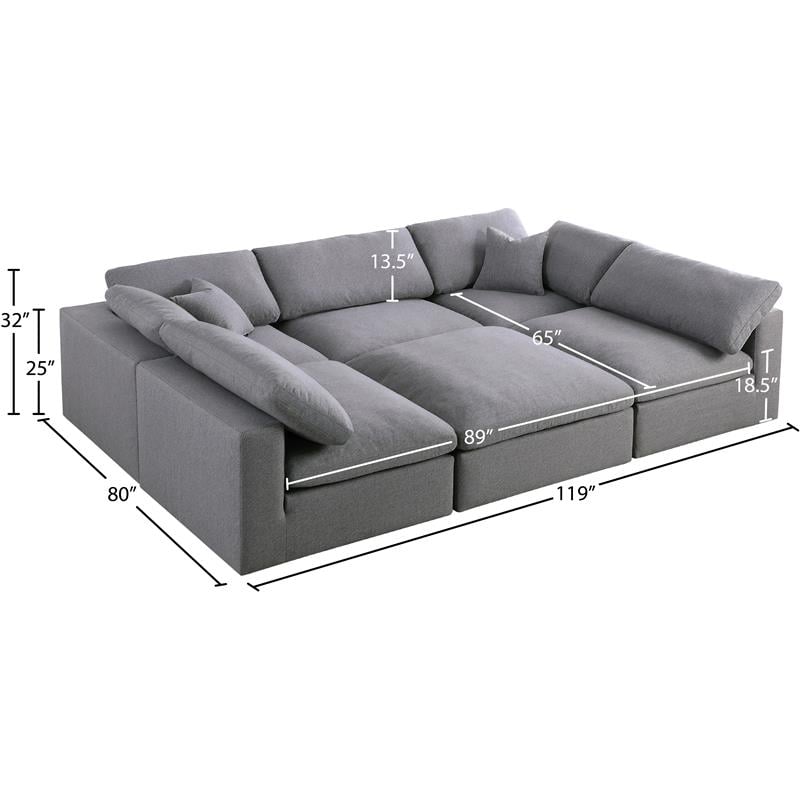 Meridian Furniture Serene Gray Durable Linen Fabric Modular Sectional