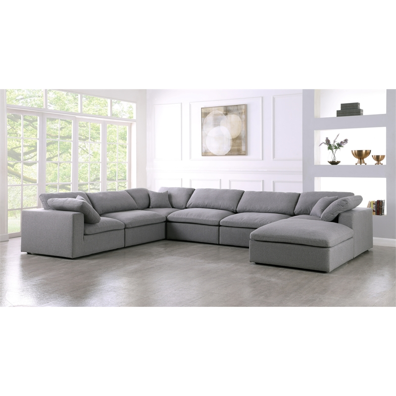 Meridian Furniture Serene Gray Durable Linen Fabric Modular Sectional