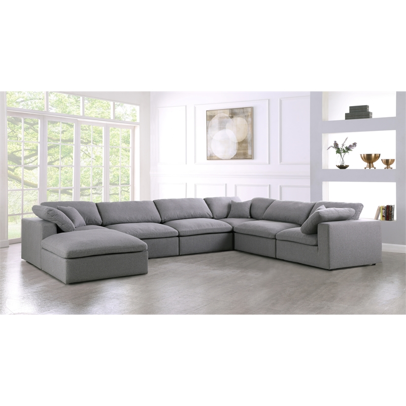 Meridian Furniture Serene Gray Durable Linen Fabric Modular Sectional