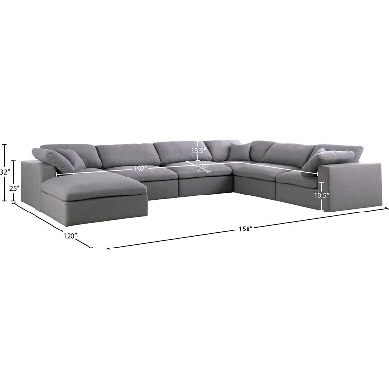 Meridian Furniture Serene Gray Durable Linen Fabric Modular Sectional
