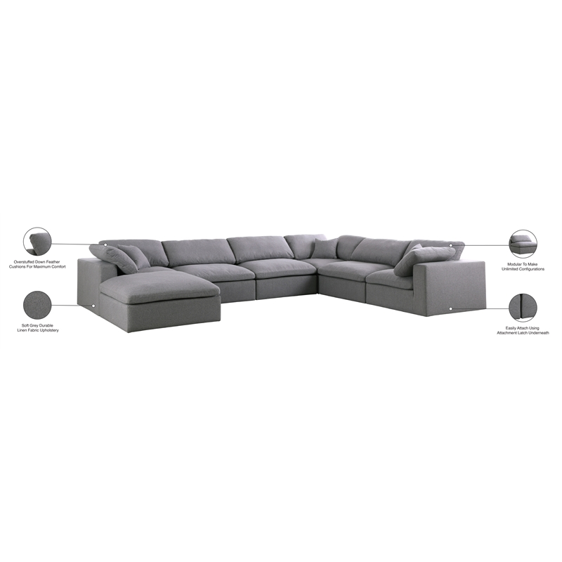 Meridian Furniture Serene Gray Durable Linen Fabric Modular Sectional