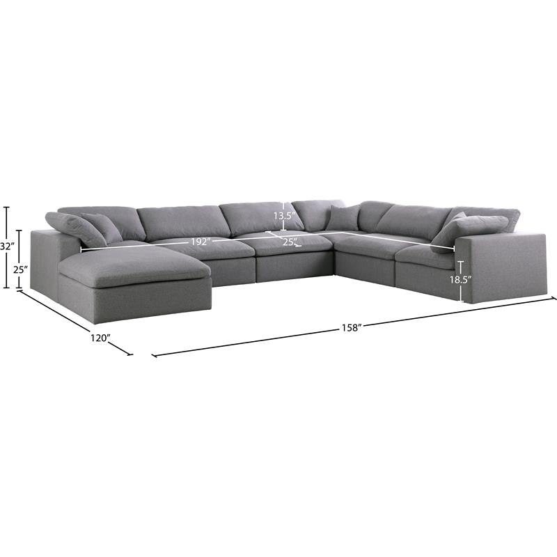 Meridian Furniture Serene Gray Durable Linen Fabric Modular Sectional