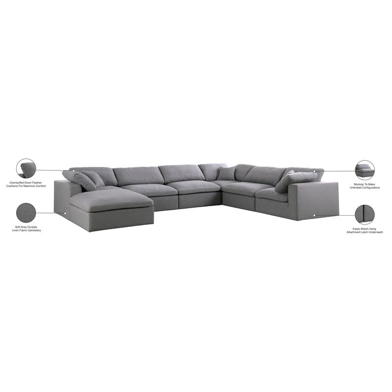Meridian Furniture Serene Gray Durable Linen Fabric Modular Sectional