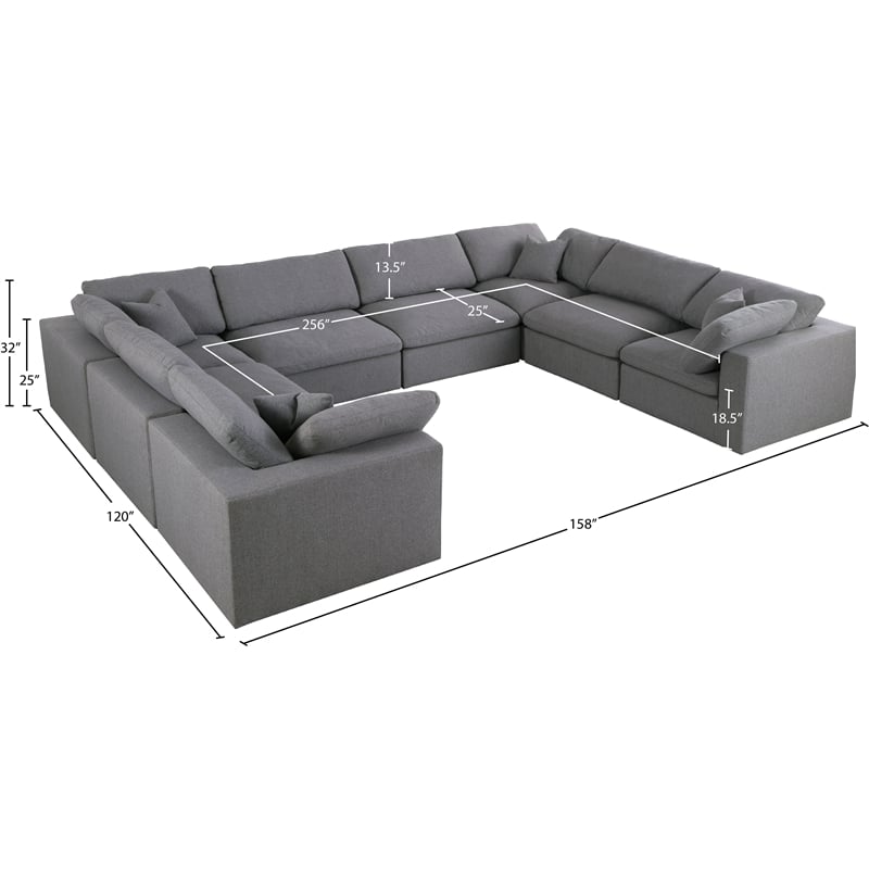 Meridian Furniture Serene Gray Durable Linen Fabric Modular Sectional