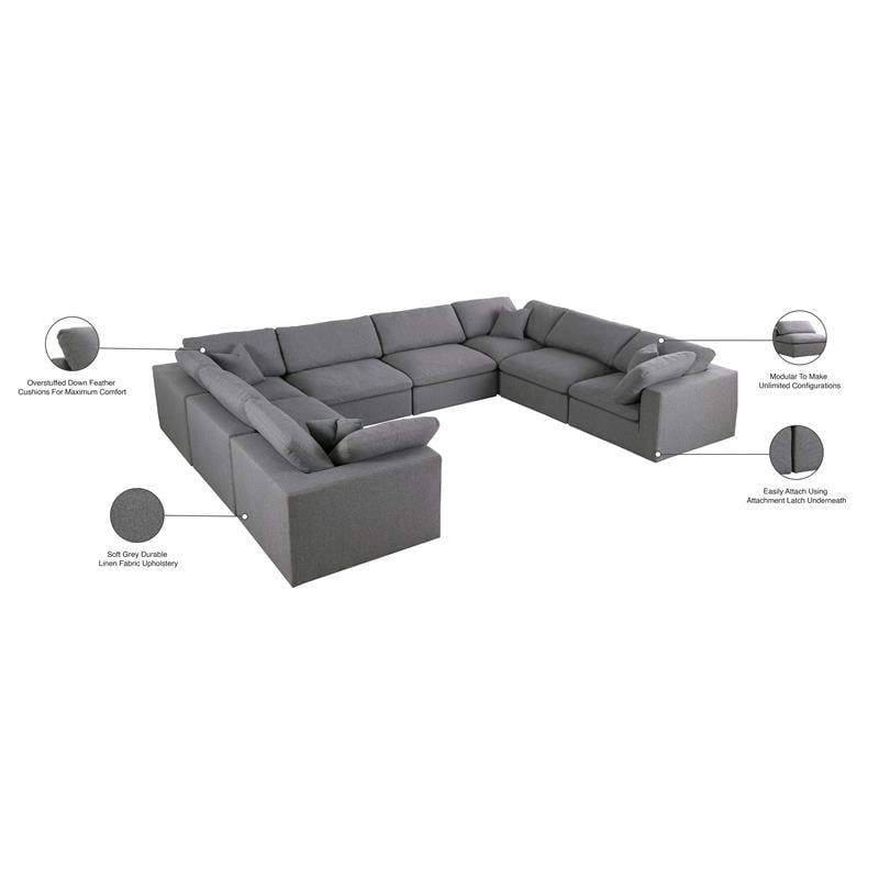 Meridian Furniture Serene Gray Durable Linen Fabric Modular Sectional