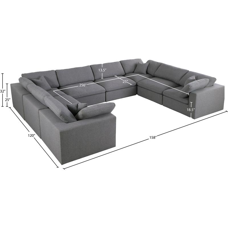 Meridian Furniture Serene Gray Durable Linen Fabric Modular Sectional