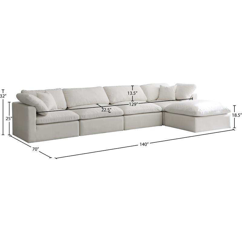 Meridian Furniture Plush Standard Cream Velvet Modular Sectional